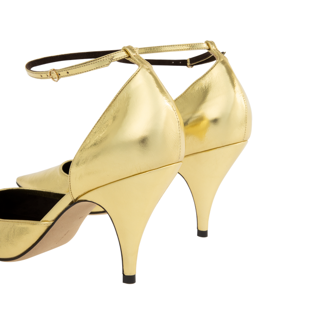 Image 3 of 4 - GOLD - THE ROW Liisa D'Orsay Pump foiled nappa leather, pointed toe and ankle strap with mini buckle closure. 2.75 in. heel. 100% lambskin leather. Leather sole. Made in Italy.