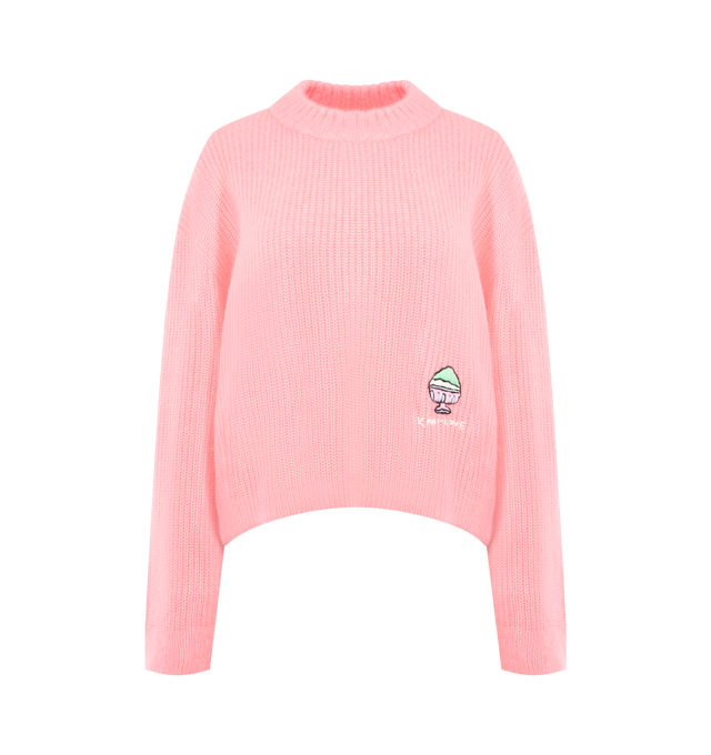 Image 1 of 2 - PINK - MIRA MIKATI Embroidered Highlighter Cashmere Blend Jumper featuring ribbed cashmere blend knit, fluffy finish, ribbed crew neck, 'Dream highlighter' embroidery and long sleeves. 63% cashmere, 37% cotton.