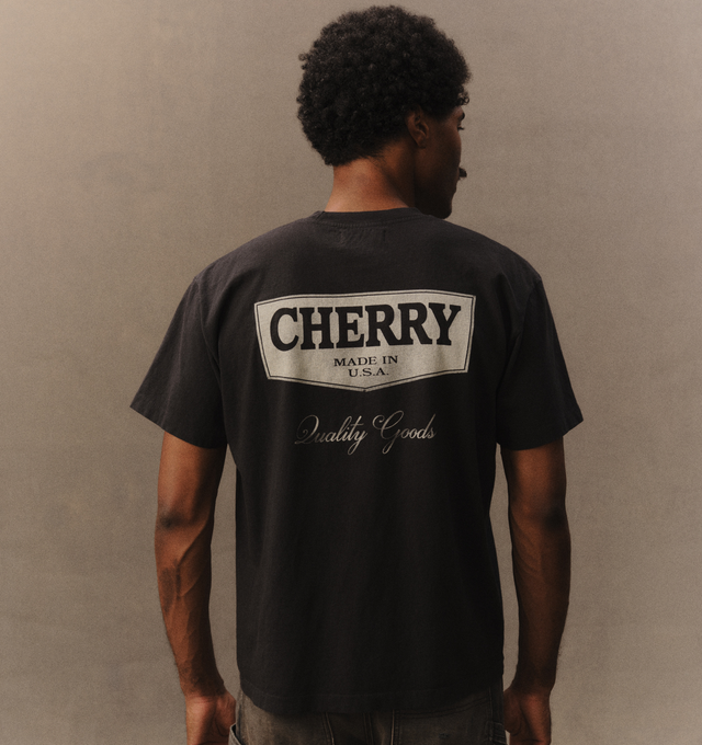 Image 6 of 6 - BLACK - Cherry LA Men's Quality Goods Classic Pocket T-Shirt is crafted from cotton and features a classic-fit silhouette with a rib-knit crew neckline and a chest pocket. Designed as an everyday essential, this versatile style is finished with signature Cherry LA branding and a soft, comfortable construction for effortless wear. Main Material: Cotton. Fit: Classic. Neckline: Crew Neck. Sleeves: Short Sleeve. Pocket: Chest Pocket. Details: Signature Cherry LA Quality Goods Branding. Made in L