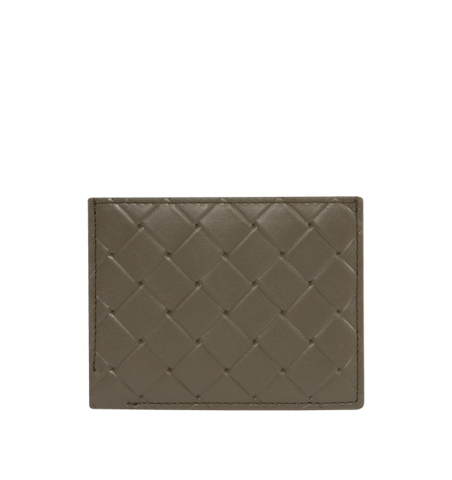 Image 1 of 3 - GREEN - BOTTEGA VENETA Intrecciato Stamp Credit Card Case featuring credit card case in calf leather with embossed Intrecciato pattern, three card slots and one central pocket. 3.1" x 4.1" x 0.2". Calfskin. Made in Italy.
