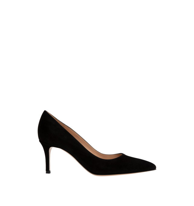 Image 1 of 4 - BLACK - GIANVITO ROSSI Gianvito Pump featuring 70mm stiletto heel, pointy toe and slip on style. Heel height: 2.8 inches. 100% suede.