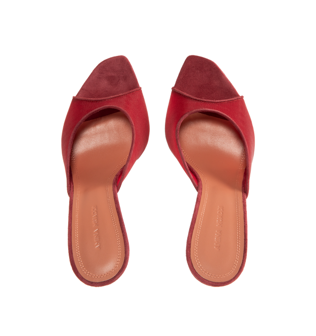 Image 4 of 4 - RED - AMINA MUADDI Alexa Slippers featuring 95mm SR heel, oblique almond toe and mule style. Upper: 70% mesh, 30% goat. Lining: 55% goat, 35% net. 10% kid lining. Sole: 90% calfskin 10% TPU. Made in Italy.
