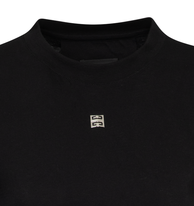 Image 2 of 2 - BLACK - GIVENCHY Crew Neck T-Shirt featuring short-sleeves, crew neck, small contrasting 4G emblem embroidered on the front and slim fit. 100% cotton. Made in Italy. 