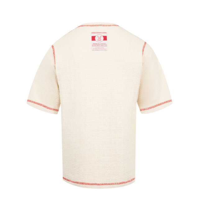 Image 2 of 2 - WHITE - BOTTEGA VENETA Cotton Waffle T-Shirt featuring midweight cotton, crew neck, short sleeves and contrast stitching. 78% cotton, 22% polyamide. Made in Italy.