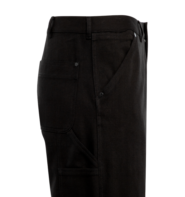 Image 3 of 3 - BLACK - MONCLER Canvas Pants featuring zipper and snap button closure, side and back pockets and embroidered logo. 100% cotton. 