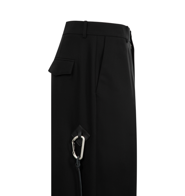 Image 3 of 3 - BLACK - LOEWE Low Crotch Trousers featuring lightweight compact cotton twill, a low crotch silhouette with a LOEWE engraved buckle, leather patch detail at the back, oversized fit, long length, mid waist, loose leg, pleated front, concealed zip fly, seam pockets and rear flap pocket. 100% cotton. Made in Italy.