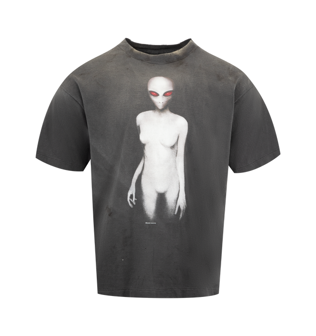 Image 1 of 2 - BLACK - SAINT MICHAEL Alien Tee featuring crew neck, short sleeves, relaxed fit and graphic print on front. 100% cotton.