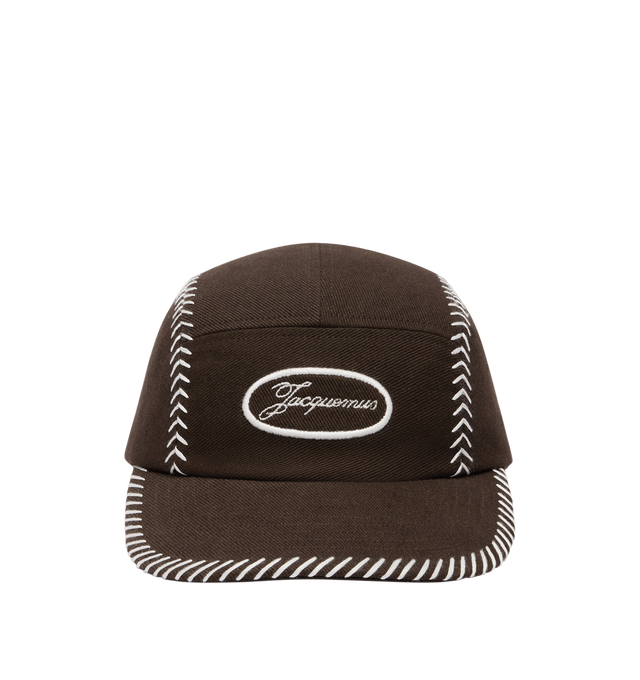 Image 1 of 2 - BROWN - JACQUEMUS La Casquette Casco Cap featuring soft cotton canvas, baseball-inspired saddle-stitching, an embroidered logo patch and an elasticated back. Cotton. Made in Italy.