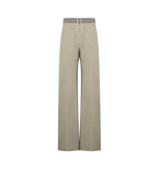 Image 1 of 3 - GREY - DRKSHDW Geth Belas Pant featuring an elastic waistband with a drawstring, generously sized patch pockets with button flaps, muted earthy tone paired with a darker waistband and wide fit. 84% cotton, 16% polyester. Made in Italy.