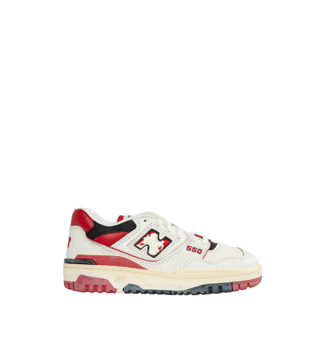 Image 1 of 5 - RED - NEW BALANCE 550 Sneaker featuring leather upper, rubber outsole for traction and durability and adjustable lace closure. 