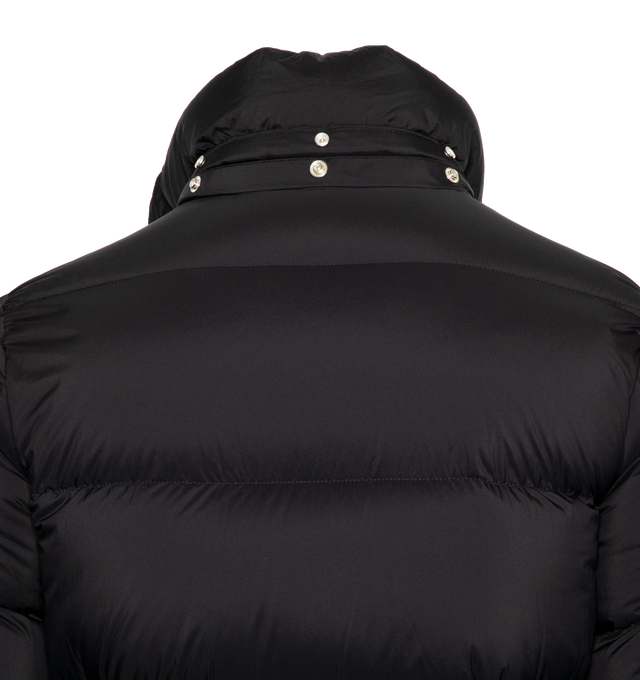 Image 3 of 4 - BLACK - MONCLER Hanoverian Long Down Jacket featuring longue saison lining, down-filled, detachable hood, zipper and snap button closure, zipped pockets, patch pocket on the sleeve, adjustable cuffs and hem with drawstring fastening. 100% polyamide/nylon. Padding: 90% down, 10% feather. 