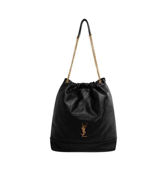 Image 1 of 3 - BLACK - SAINT LAURENT Jamie Large Pochon Bag in supple nappa featuring CARR RIVE GAUCHE topstitching, a drawstring chain, removable zip pouch, certified cotton lining, bronze-tone hardware and magnetic closure. 13.4 x 16 x 2 inches. Lambskin, metal. Made in Italy.