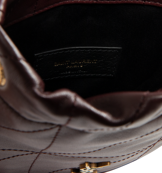 Image 3 of 3 - BROWN - SAINT LAURENT Pouch Bag in supple nappa featuring quilted topstitching, chain handle, cassandre on the front and bronze-tone hardware. Made in Italy.