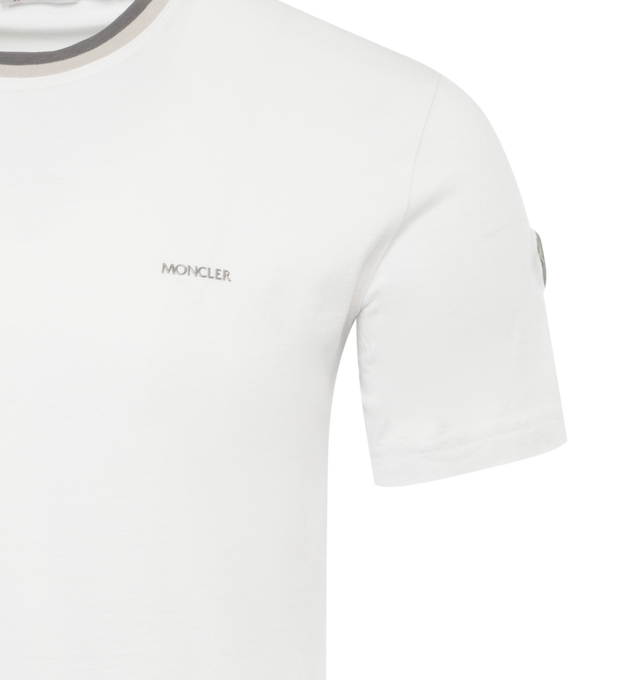 Image 2 of 2 - WHITE - MONCLER Logo T-Shirt featuring cotton jersey, crew neck, short sleeves, embossed logo lettering and synthetic material logo patch. 100% cotton. 