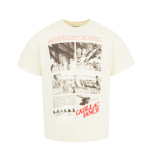 Image 1 of 2 - WHITE - MIDNIGHT RODEO Cadillac Ranch Graphic T-Shirt featuring crewneck, short sleeves and graphic on front. 100% cotton. Made in the USA.