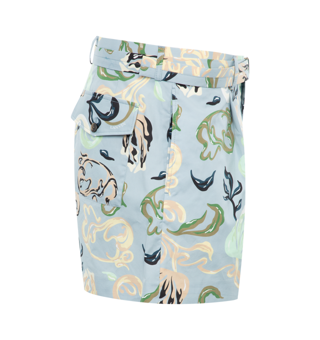 Image 3 of 3 - BLUE - LANVIN Printed Shorts featuring belt loops and belted, pleated front, zip closure, side slit pockets and back pockets. 