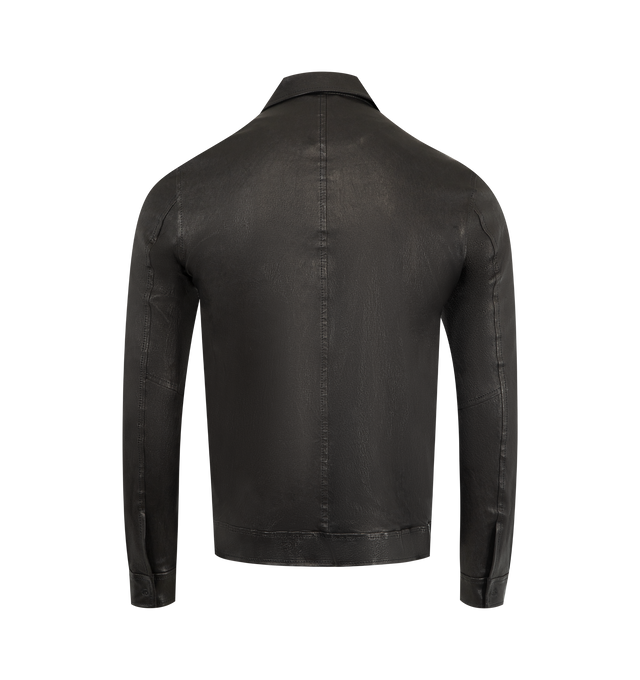 Image 2 of 3 - BLACK - GIORGIO BRATO Zip-Up Leather Jacket featuring two-way zip closure, two chest flap pockets, two side slit pockets, buttoned cuffs and classic collar. 100% calf leather. Made in Italy.