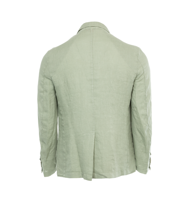 Image 2 of 3 - GREEN - BARENA VENEZIA Single breasted, unstructured blazer with patch pockets crafted from light 100% linen popeline, garment dyed. Regular fit and length with long sleeves and semi-notched lapel. 