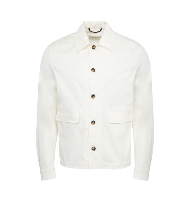 Image 1 of 2 - WHITE - SECOND LAYER Bull Dog Shirt Jacket featuring button front closure, two flap pockets, collar and button cuffs.  