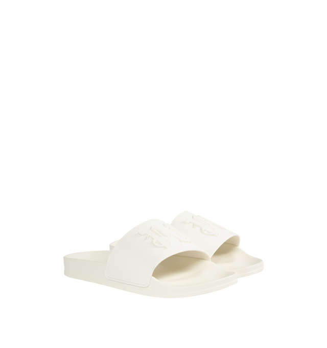 Image 2 of 4 - WHITE - PALM ANGELS PA Monogram Slides featuring embossed logo to the front, slip-on style, open toe, flat sole and moulded footbed. 100% polyurethane. 