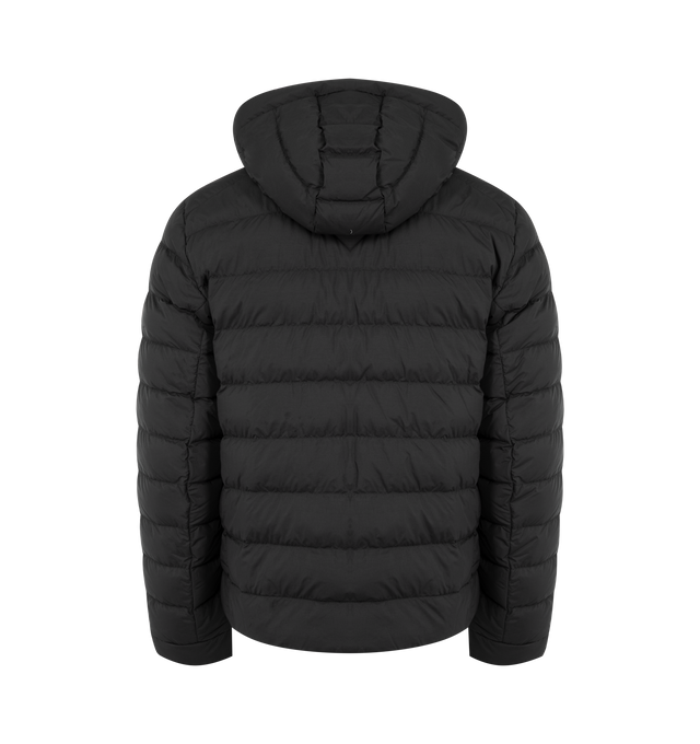 Image 2 of 3 - BLACK - CANADA GOOSE Crofton Hoodie EnduraLuxe Jacket featuring two-way zipper, packable into interior left pocket, converts into a cinchable bag with a carrying strap, adjustable hood with hidden drawcord, removable interior backpack straps for hands-free carrying capabilities, interior drawcord at hem, wo exterior tricot-lined zippered hand pockets and one interior drop-in pocket. 100% recycled polyamide. Made in Canada.