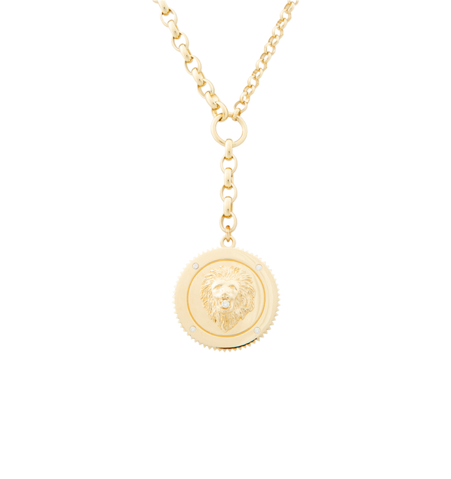 Image 1 of 1 - GOLD - FOUNDRAE Strength: Heavy Mixed Belcher Extension Chain Necklace featuring Heavy Belcher chain necklace Gauge 5mm with 28 mm Medallion, half of the necklace is medium belcher at 9 links per inch, half of the necklace is heavy belcher at 6 links per inch, the 1" extension is the heavy belcher link at 6 links per inch and finished with a lobster clasp. Crafted in 18-karat gold, diamond weight .1 ct and measures 18" long. Hirshleifers offers a range of initial pieces from this collection