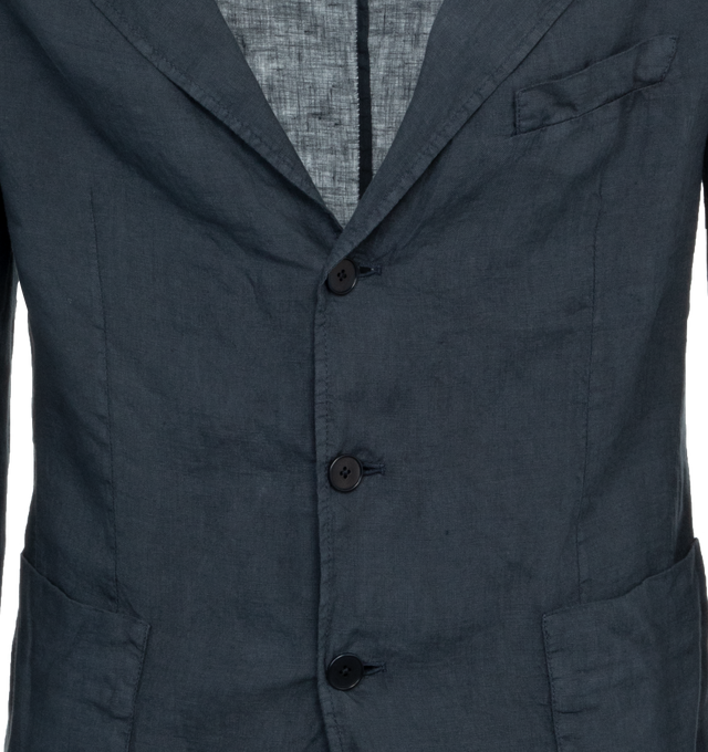 Image 3 of 3 - BLUE - BARENA VENEZIA Single breasted, unstructured blazer with patch pockets crafted from light 100% linen popeline, garment dyed. Regular fit and length with long sleeves and semi-notched lapel. 