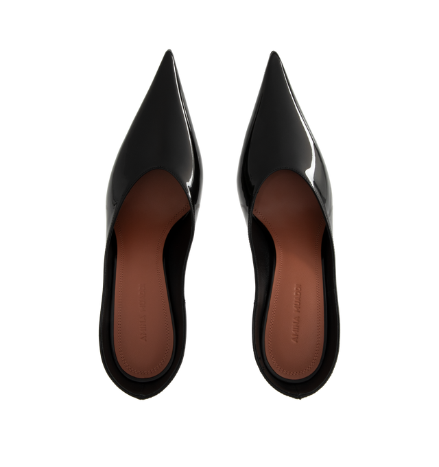 Image 4 of 4 - BLACK - AMINA MUADDI Anok Mule featuring pointed toe, style of a mule with the structure of a pump and stiletto heel. 100% calfskin. Made in Italy.