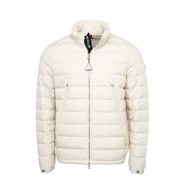 Image 1 of 4 - WHITE - MONCLER Alfit Down Jacket featuring polyester lining, down-filled, pull-out hood, zipper closure, zipped pockets and adjustable cuffs. 100% polyester. Padding: 90% down, 10% feather. Made in Moldova. 