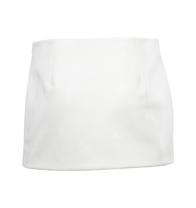 Image 2 of 3 - WHITE - KHAITE minimal miniskirt in glossy Italian lambskin finished with a concealed side zipper closure. 100% lambskin lined in 100% silk. 