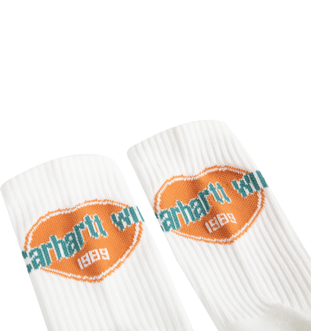 Image 3 of 3 - WHITE - CARHARTT WIP Growth Socks featuring stretch-cotton yarn, a jacquard motif at the ankles, ribbing on top and french terry inside sole panel. 80% cotton, 18% polyester, 2% elastane.