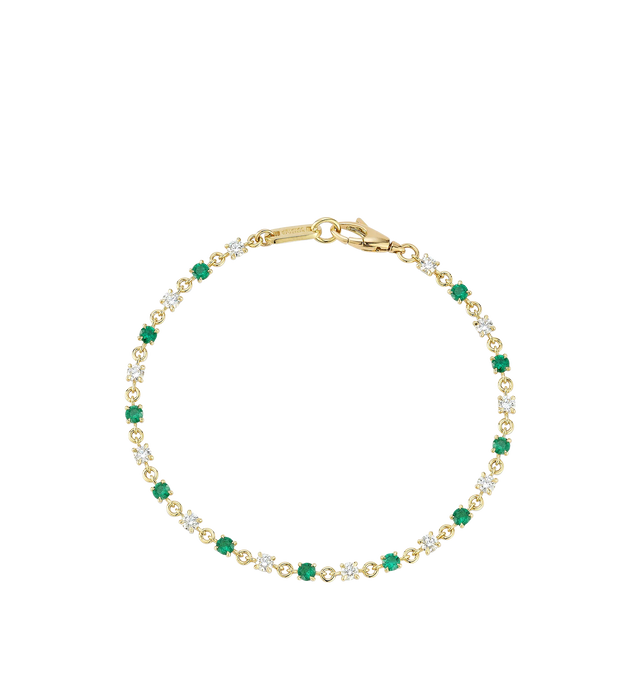 Image 1 of 1 - GOLD - JEMMA WYNNE Love Notes Diamond and Emerald Bracelet featuring alternating diamonds and emeralds and 18k yellow gold. Diamonds - 0.90cts. Emeralds - 0.70cts. Hirshleifers offers a range of initial pieces from this collection in-store. For personal consultation and detailed information about jewelry, please contact our dedicated stylist team at personalshopping@hirshleifers.com. This item may be restricted for online purchase to international clients. For assistance purchasing this item