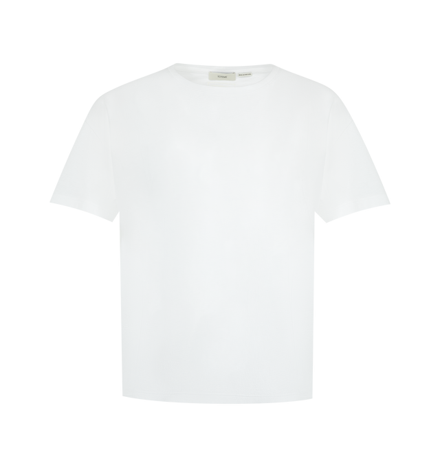 Image 1 of 2 - WHITE - The Toteme Women's Garderob tee has a relaxed silhouette and petite proportions. To enhance its classic appeal, it's crafted from light jersey thats washed for a soft, lived-in feel, wrapping the body with a sense of intimacy and familiarity. We like pairing it with a fine chain to complement the simple crew neck.