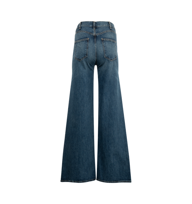 Image 2 of 3 - BLUE - NILI LOTAN Salome Jeans featuring high rise, five-pocket style, wide legs, full length, button zip fly and belt loops. Cotton. Made in USA.