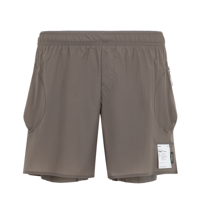 Image 1 of 3 - GREY - Satisfy Men's Rippy Cordura 5" Trail Shorts are crafted from durable Rippy Cordura fabric that features a 5-inch trail-running silhouette engineered for extended mileage and enhanced abrasion resistance. Designed with a TechSilk Drift liner for airflow, moisture management, and natural stretch. Functional details include two zippered side cargo pockets, a sweat-resistant hidden phone pocket, a double waistband with internal drawcords, a mini S-Carabiner, and stealth-reflective logo de