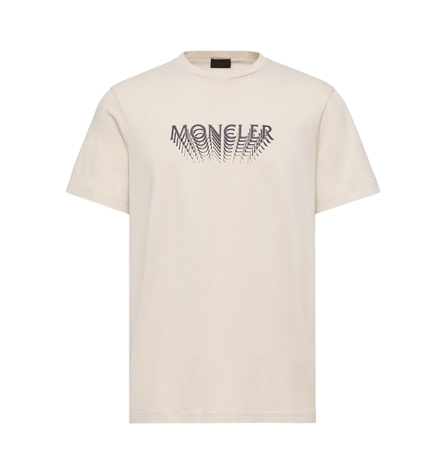 Image 1 of 1 - NEUTRAL - MONCLER Logo Cotton Jersey T-Shirt featuring crew neck, short sleeves, printed logo and regular fit. 100% cotton.