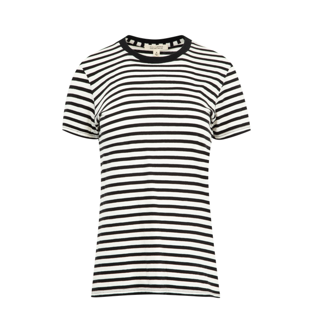 Image 1 of 2 - WHITE - NILI LOTAN Lana Striped Cotton Crewneck T-Shirt featuring a horizontal stripe, crewneck, short sleeves and pulls over. 100% cotton.