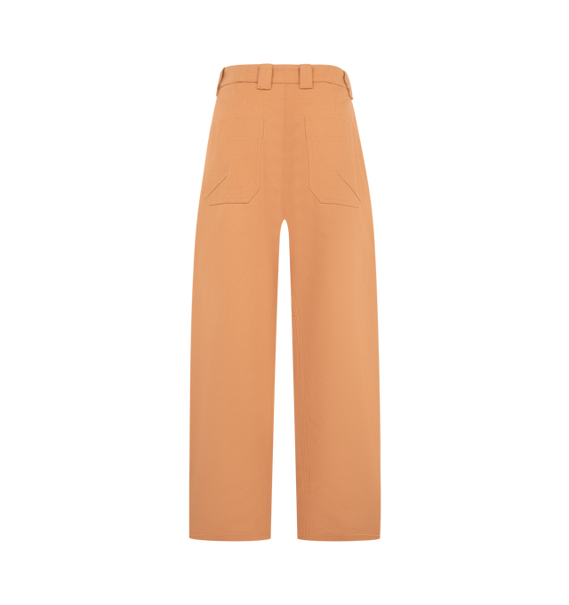 Image 2 of 3 - ORANGE - Chlo Womens Barrel Pants are crafted from organic cotton canvas. Feature a relaxed wide-leg barrel silhouette, front zip closure with Horse Medal button, water buffalo horn back button, belt loops, side pockets, and back pockets. Main Material: 100% Organic Cotton; Pocket Lining: 100% Cotton; Back Button: 100% Water Buffalo Horn. Made in Italy.