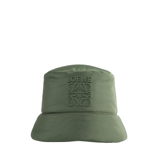 Image 1 of 2 - GREEN - LOEWE Puffer Bucket Hat featuring puffer nylon with a LOEWE Anagram in rubber, water-repellent and nylon lining. 100% nylon. 