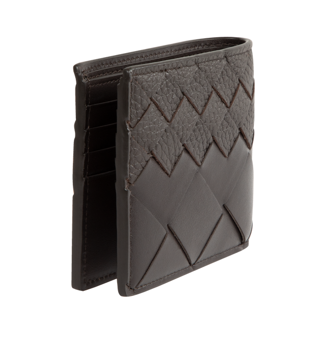 Image 2 of 3 - BLACK - BOTTEGA VENETA Intrecciato Bi-Fold Wallet featuring degrad effect, intrecciato calf leather, eight card slots, two note compartments and two additional pockets. 3.7" x 4.3" x 0.4". Calfskin. Made in Italy.