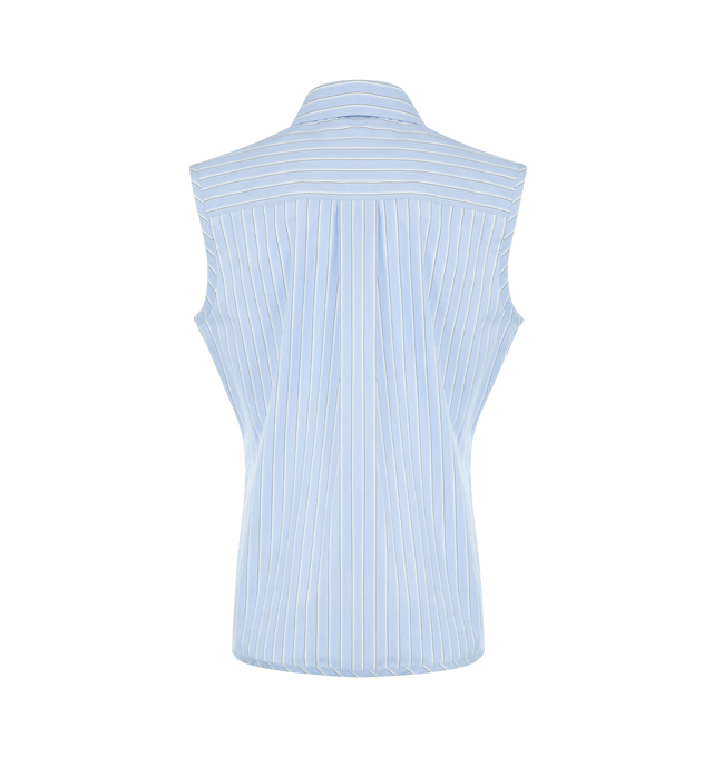 Image 2 of 3 - BLUE - LOEWE PAULA'S IBIZA Sleeveless Shirt in lightweight striped cotton poplin featuring an asymmetrical front-to-back hem that can be wrapped around and tied at the back, regular fit, adjustable length, classic collar, button front fastening and anagram embroidery placed on the chest. Cotton. Made in Italy.
