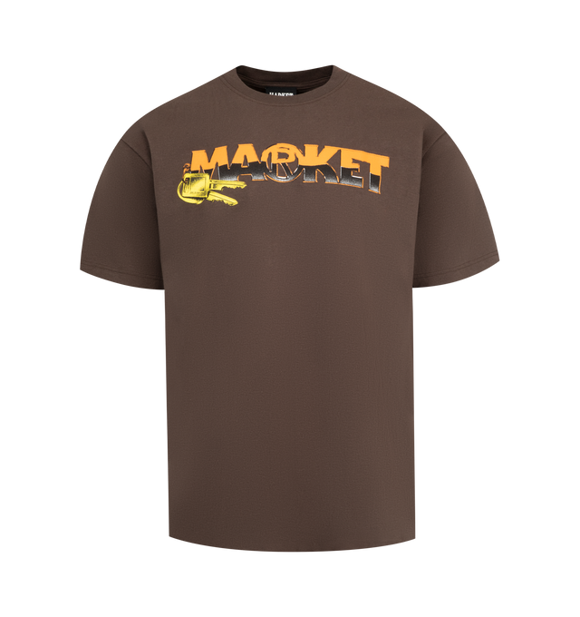 Image 1 of 2 - BROWN - MARKET Turn to Start T-Shirt featuring crewneck, short sleeves, straight hem and graphic on front. 100% cotton.