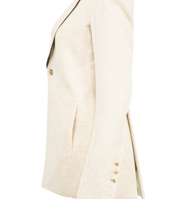 Image 3 of 3 - WHITE - RICK OWENS Extreme Soft Blazer featuring notched lapel, one button closure, side slit pockets, buttoned cuffs and double back vent. Made in Italy.