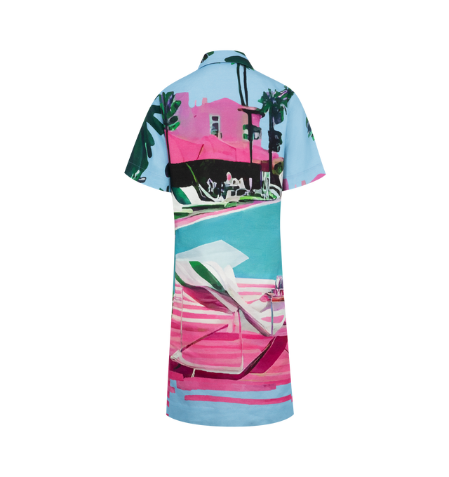 Image 2 of 3 - MULTI - LIBERTINE Poolside Preppy Dress featuring slim fit, front button closure, short sleeves, collar and graphic throughout. 56% cotton, 44% linen. Made in USA.