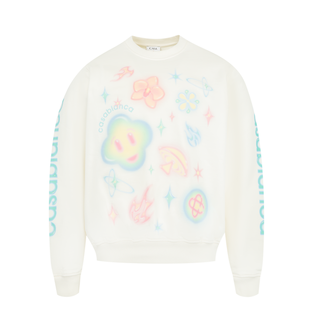 Image 1 of 3 - WHITE - CASABLANCA Airbrush Icons Sweatshirt featuring long-sleeves printed design, ribbed crew neck, cuffs and hem and cotton loopback jersey fabric. 100% organic cotton.