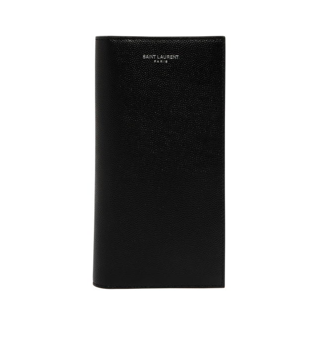 Image 1 of 3 - BLACK - SAINT LAURENT Continental Logo Wallet featuring grain de poudre leather, embossed logo, 14 card slots, 1 zipper coin purse and 4 bill compartments. 18cm x 10cm x 3cm. 100% calfskin. Made in Italy.