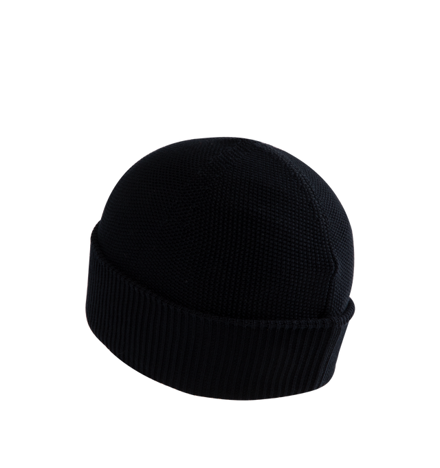 Image 2 of 2 - BLUE - MONCLER Wool Blend Beanie featuring ribbed knit and embossed silicone logo patch. 50% Acrylic, 50% Virgin wool.