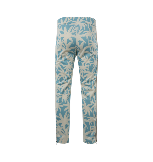 Image 2 of 3 - BLUE - PALM ANGELS Palms Allover Track Pants featuring allover print, elasticized waist, vertical pockets, bands down legs and ankle zippers. 98% polyester, 2% elastane. 