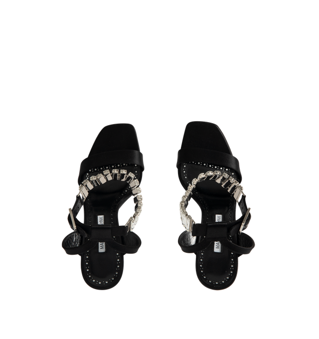 Image 4 of 4 - BLACK - MANOLO BLAHNIK Bayosan Sandal featuring open toe, crystal-embellished ankle strap and 105mm heel. Made in Italy.