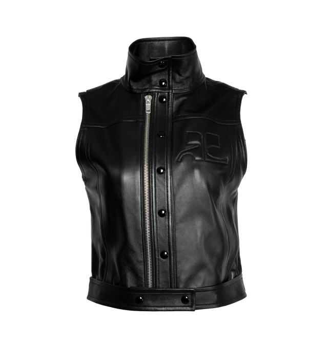 SLEEVELESS ZIPPER LEATHER JACKET (WOMENS)